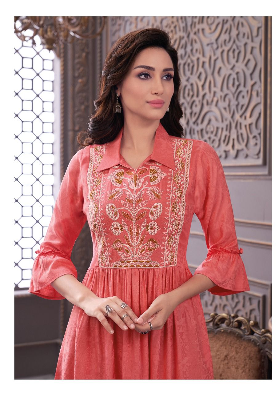Aarvi Shanaya 4 rayon Designer Fancy Wear Embroidery Kurti Collection